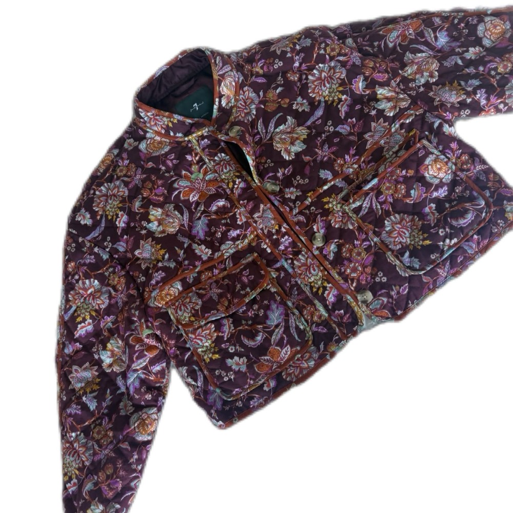 Seven For All Mankind Womens Dark Floral Cropped Quilted Jacket Size L Romantic - Picture 4 of 11